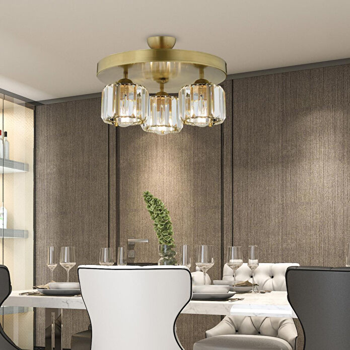 Apliqa Sabrina 3 Lü Yuvarlak Eskitme Plafonyer Kristalli Taşlı Modern Tasarım Kristal Salon Avize