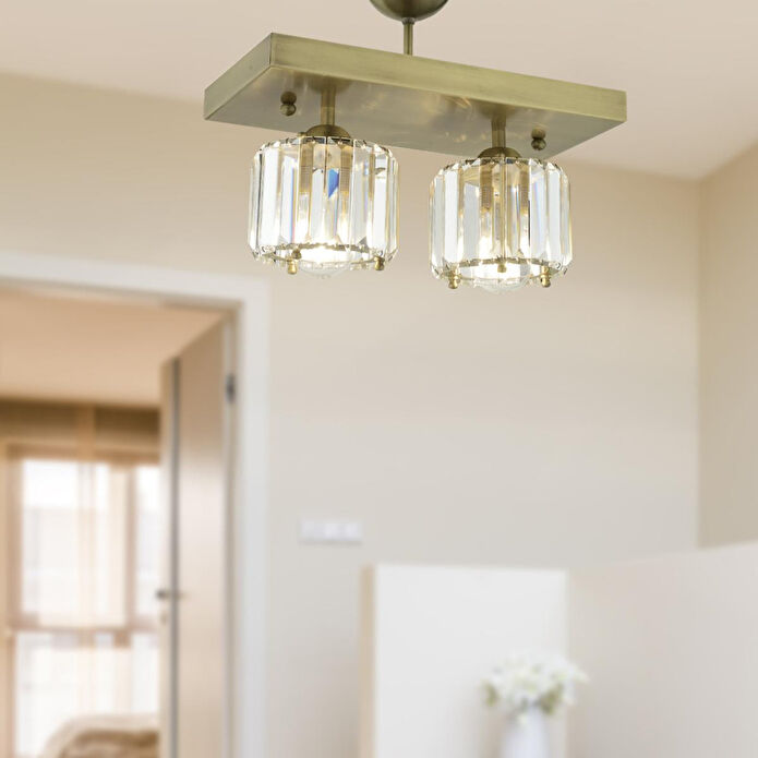 Apliqa Sabrina 2 Li Eskitme Plafonyer Kristalli Taşlı Modern Tasarım Kristal Salon Avize