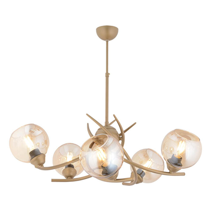 Apliqa Pireal 5'li Yuvarlak Eskitme Bal Camlı Modern Oturma Odası Salon Avize