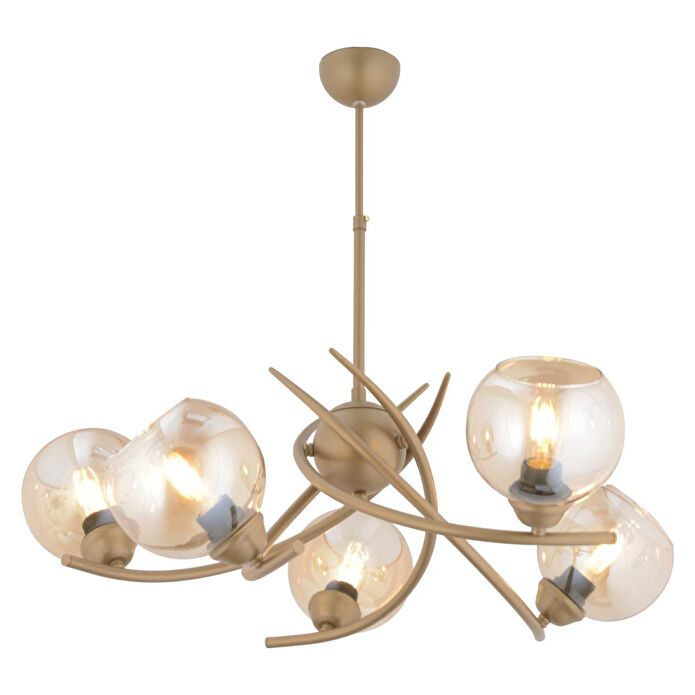 Apliqa Pireal 5'li Yuvarlak Eskitme Bal Camlı Modern Oturma Odası Salon Avize