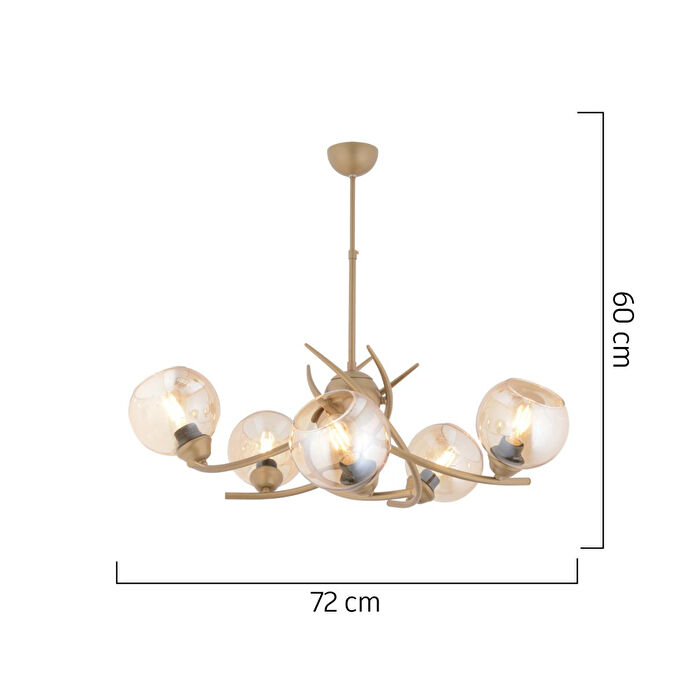 Apliqa Pireal 5'li Yuvarlak Eskitme Bal Camlı Modern Oturma Odası Salon Avize