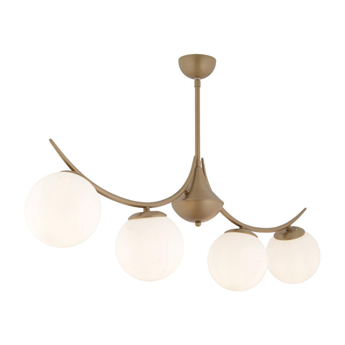 Apliqa Germaine 4'lü Sıralı Eskitme Beyaz Camlı Modern Oturma Odası Salon Avize