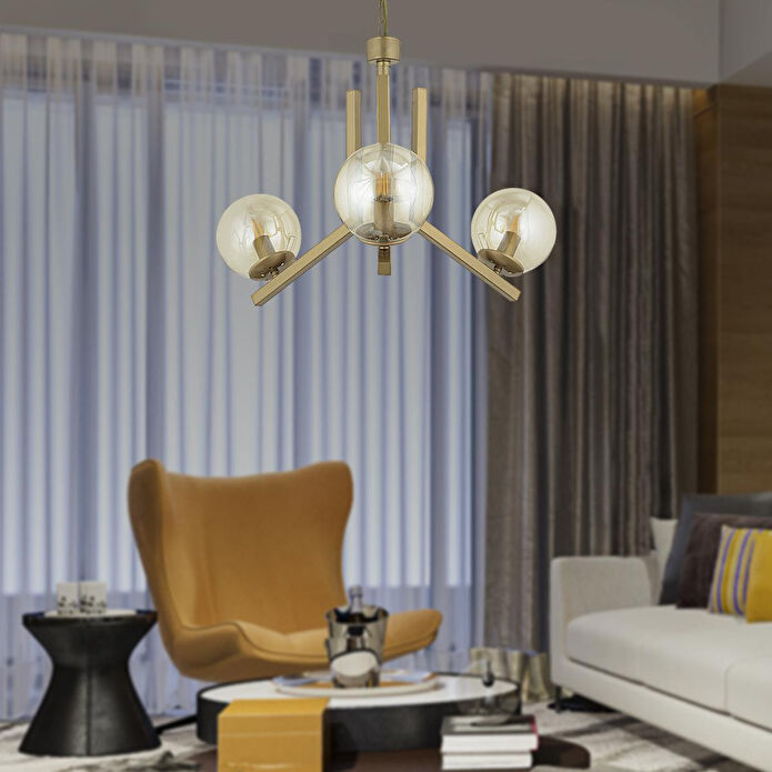 Apliqa Mikel 3 Lü Komple Eskitme Boyalı Bal Camlı Modern Genç Odası Yatak Odası Salon Avize