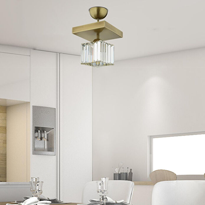 Apliqa Rivia Eskitme Plafonyer Kristalli Taşlı Modern Tasarım Kristal Salon Avize