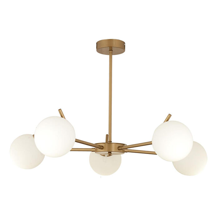 Apliqa Sara 5li Eskitme Boyalı Beyaz Camlı Modern Genç Odası Yemek Masası Üstü Salon Avize