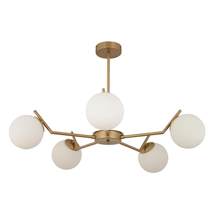 Apliqa Sara 5li Eskitme Boyalı Beyaz Camlı Modern Genç Odası Yemek Masası Üstü Salon Avize