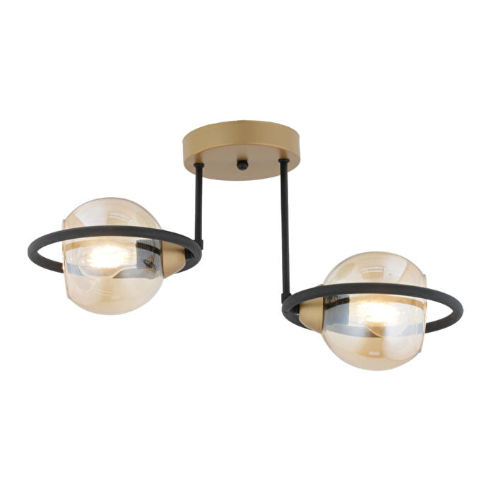 Apliqa Becca 2'li Siyah Eskitme Bal Camlı Top Avize Modern Oturma Odası Salon Avize