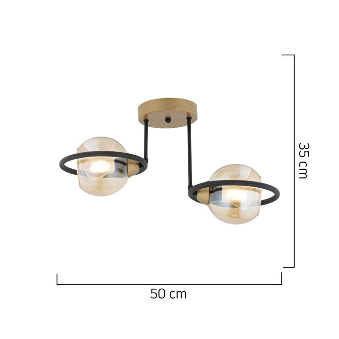 Apliqa Becca 2'li Siyah Eskitme Bal Camlı Top Avize Modern Oturma Odası Salon Avize