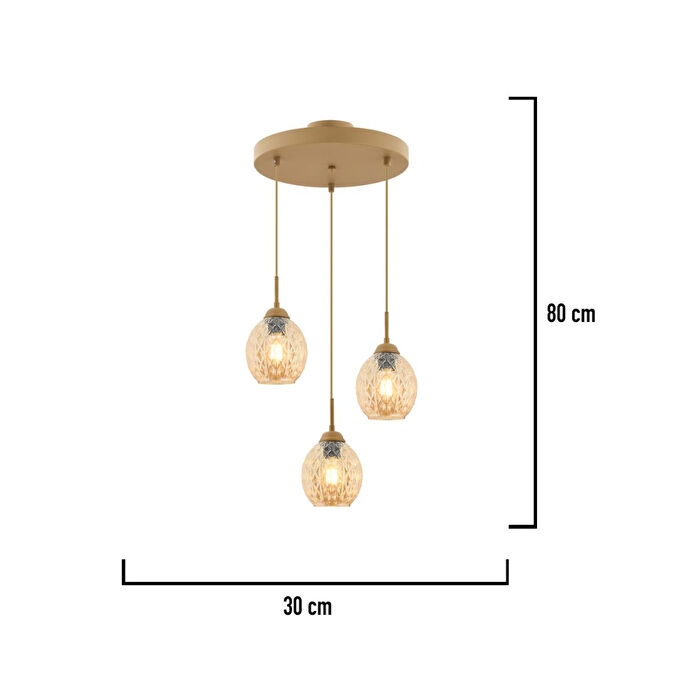 Apliqa Nino 3lü Yuvarlak Eskitme Modern Sarkıt Oturma Odası Salon Sarkıt Avize