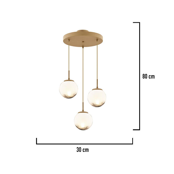 Apliqa Mirsad 3lü Yuvarlak Eskitme Tekli Retro Modern Sarkıt Avize