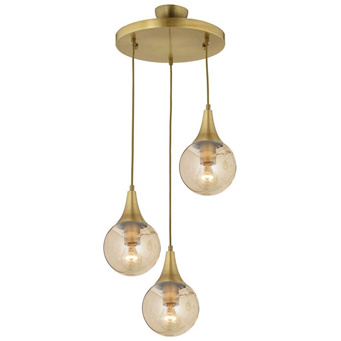 Apliqa Damla 3lü Yuvarlak Bal Camlı Eskitme Modern Sarkıt, Mutfakyatak Odası Salon Sarkıt Avize