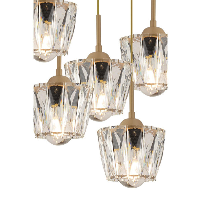 Apliqa Fernando 5 Li Yuvarlak Eskitme Kristal Taşlı Salon Avize