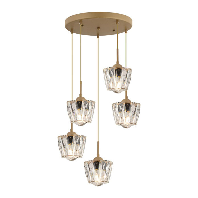 Apliqa Fernando 5 Li Yuvarlak Eskitme Kristal Taşlı Salon Avize