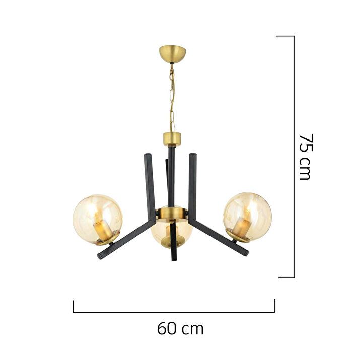 Apliqa Mikel 3 Lü Siyah Eskitme Modern Yatak Odası Mutfak Oturma Odası Retro Salon Avize