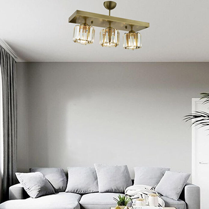 Apliqa Sabrina 3 Lü Sıralı Eskitme Plafonyer Kristalli Taşlı Modern Tasarım Kristal Salon Avize