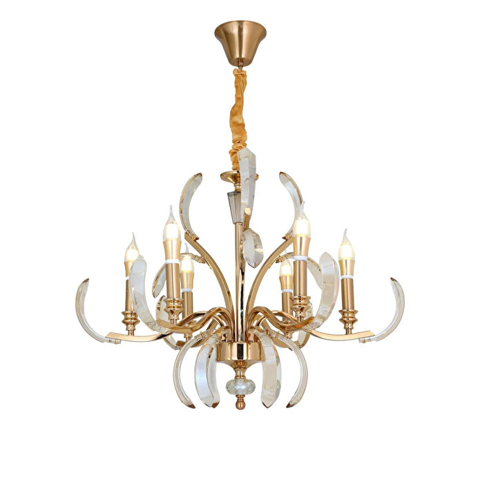 Apliqa Ronja 6'lı Bakır Eskitme Kristal Taşlı Avangart Salon Avize