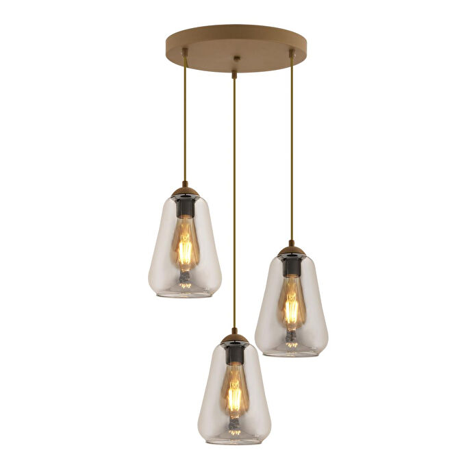 Apliqa Rita 3'lü Yuvarlak Eskitme Füme Camlı Modern Salon Sarkıt Avize