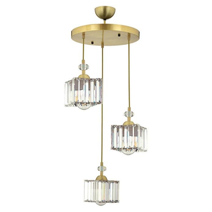 Apliqa Brandy Eskitme 3 Lü Yuvarlak Sakıt Kristalli Taşlı Modern Tasarım Kristal Salon Avize