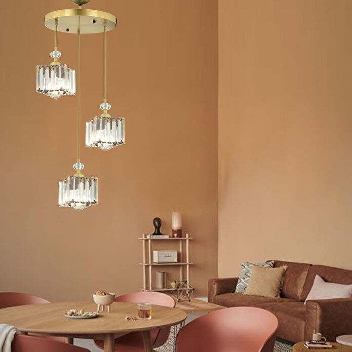 Apliqa Brandy Eskitme 3 Lü Yuvarlak Sakıt Kristalli Taşlı Modern Tasarım Kristal Salon Avize