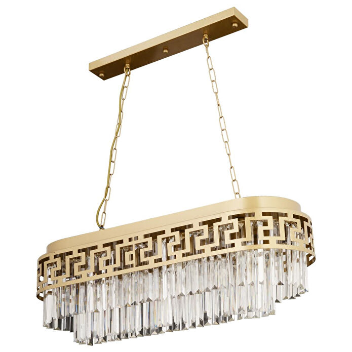 Apliqa Merlin Sıralı Eskitme Kristalli Taşlı Modern Tasarım Yemek Masası Üstü Kristal Salon Avize