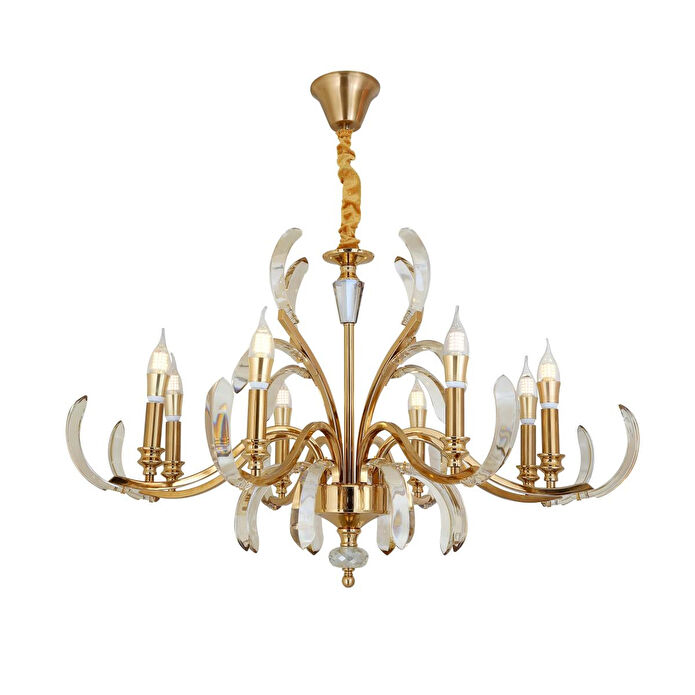 Apliqa Ronja 8'li Bakır Eskitme Kristal Taşlı Avangart Salon Avize