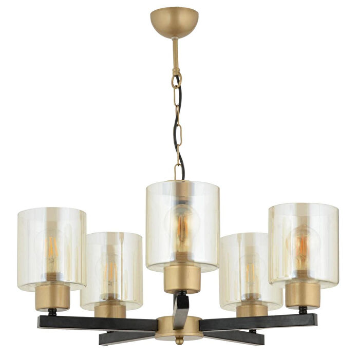 Apliqa Jade 5 Li Avize Eskitme Siyah Boyalı Bal Camlı Modern Genç Odası Yatak Odası Retro Salon Avize