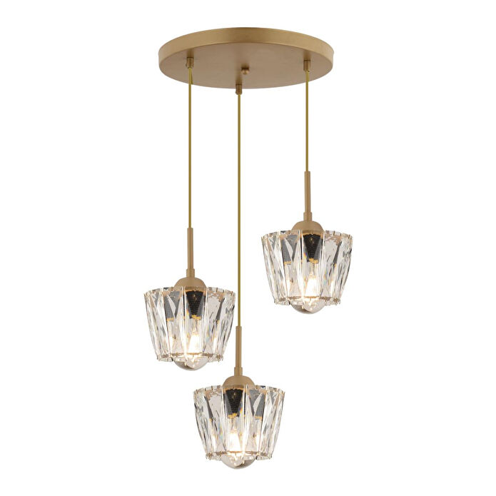 Apliqa Fernando 3 Lü Yuvarlak Eskitme Kristal Taşlı Salon Avize