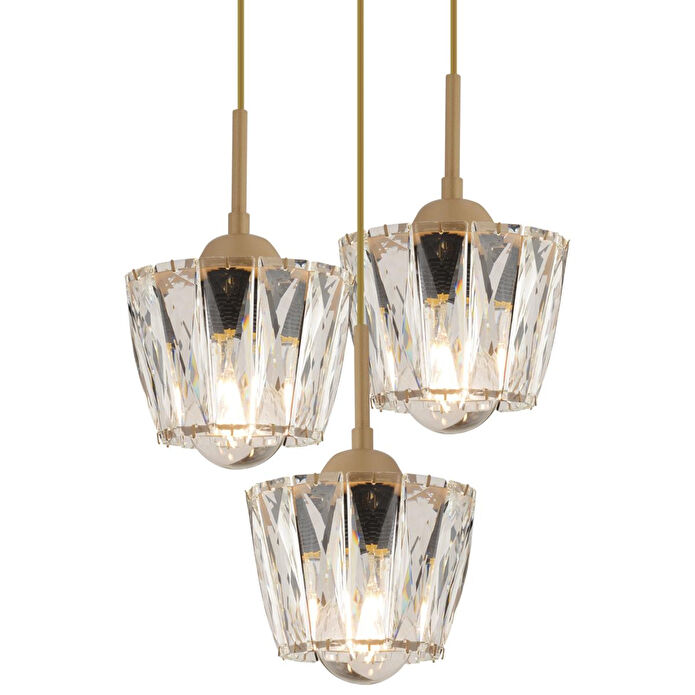 Apliqa Fernando 3 Lü Yuvarlak Eskitme Kristal Taşlı Salon Avize