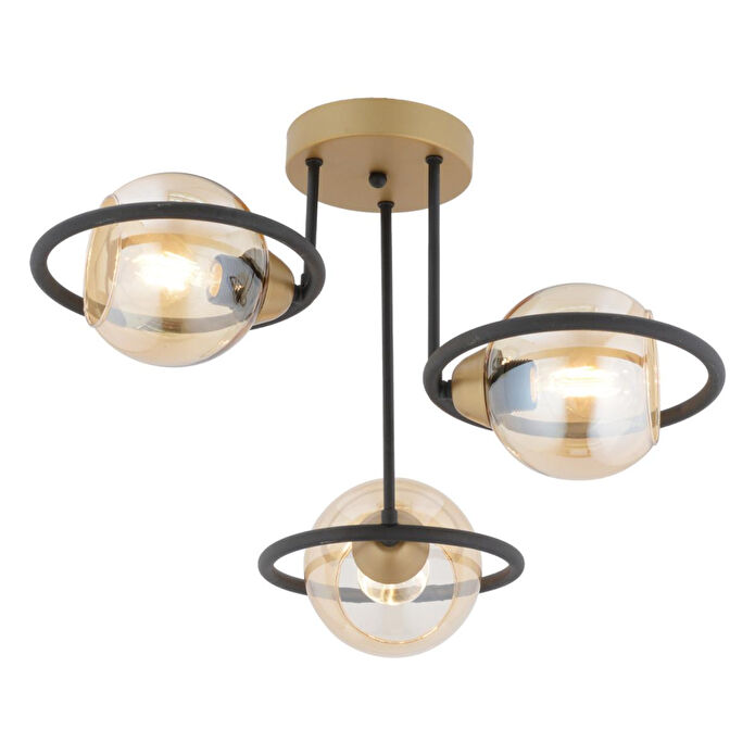 Apliqa Becca 3'lü Siyah Eskitme Bal Camlı Top Avize Modern Oturma Odası Salon Avize