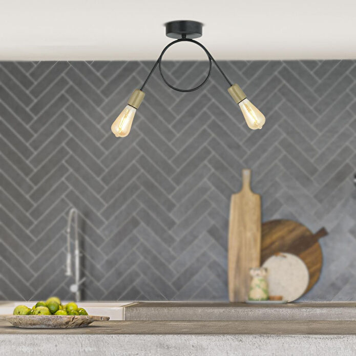 Apliqa Zeyrek 2 Li Siyah Eskitme Modern Plafonyer Genç Odası Mutfak Yatak Odası Avize