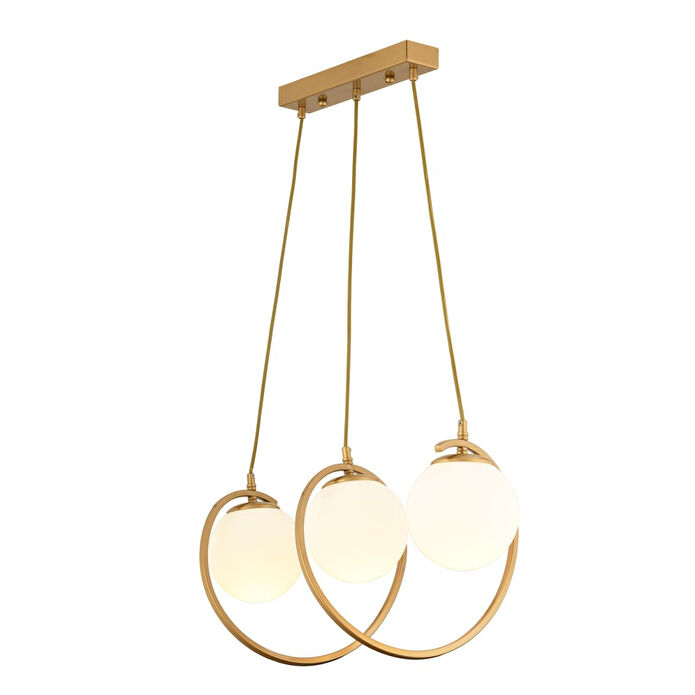 Apliqa Jarry 3lü Beyaz Camlı Eskitme Boyalı Modern Tasarım Yemek Masası Üstü Salon Avize