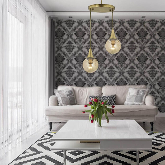 Apliqa Damla 2li Yuvarlak Bal Camlı Eskitme Modern Sarkıt, Mutfakyatak Odası Salon Sarkıt Avize