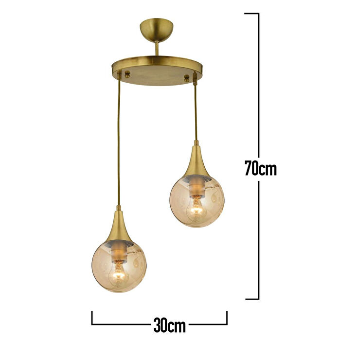 Apliqa Damla 2li Yuvarlak Bal Camlı Eskitme Modern Sarkıt, Mutfakyatak Odası Salon Sarkıt Avize