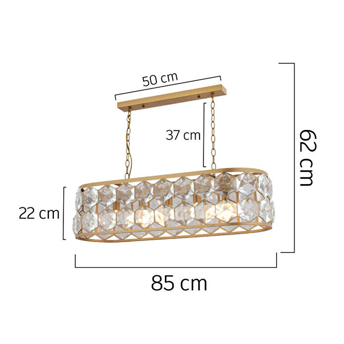 Apliqa Roman 5'li Sıralı Eskitme Kristalli Taşlı Modern Tasarım Kristal Salon Avize
