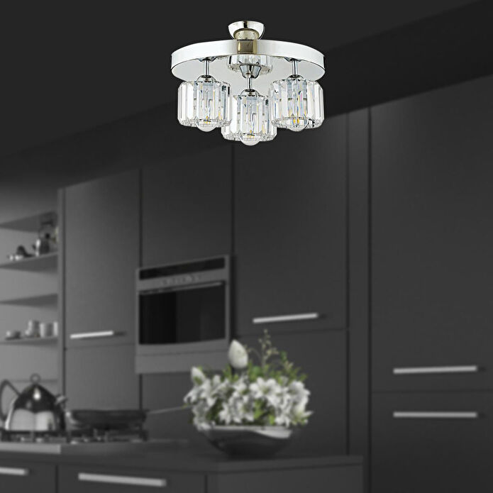 Apliqa Sabrina 3 Lü Yuvarlak Krom Kaplama Plafonyer Kristalli Taşlı Modern Tasarım Kristal Salon Avize