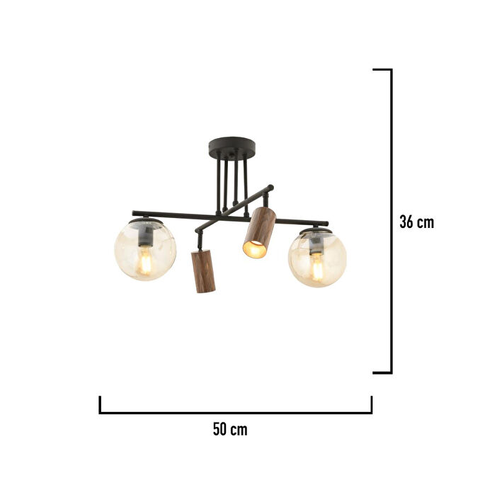 Apliqa Perla Siyah 4lü Plafonyer Modern Retro Tasarım Spot Avize