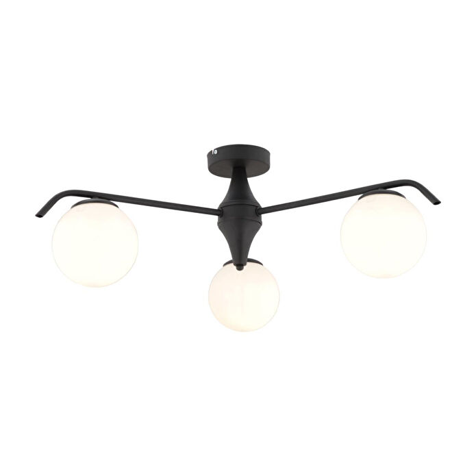 Apliqa Diaspor 3'lü Yuvarlak Siyah Beyaz Camlı Modern Plafonyer Genç Odası Yatak Odası Retro Salon Avize