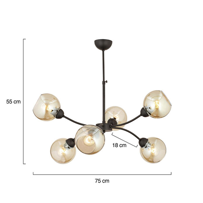 Apliqa Ecvet 6lı Siyah Modern Oturma Odası Yatak Odası Retro Salon Avize