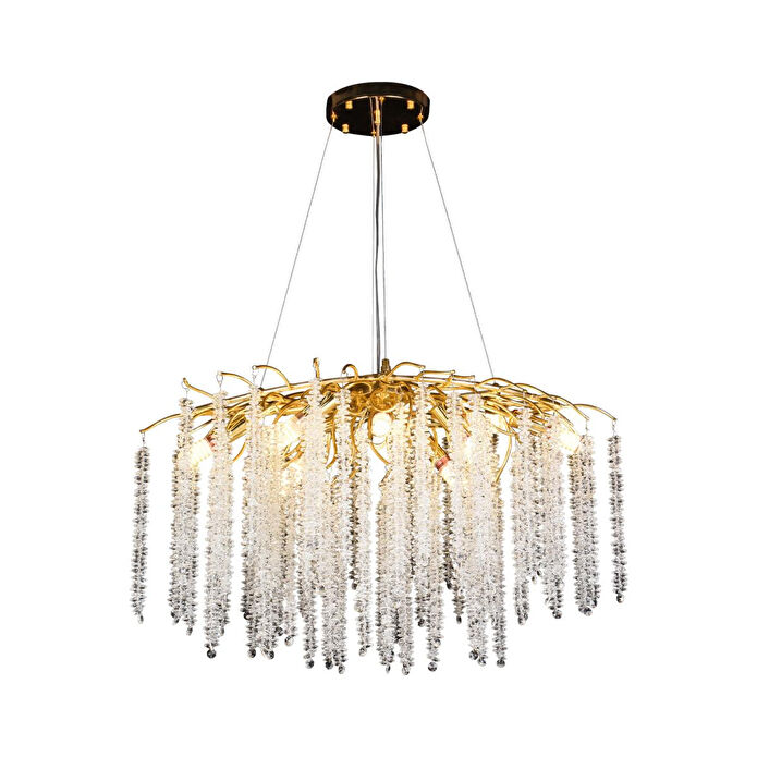 Apliqa Dina Serip Yemek Masa Üstü Gold Kaplamalı Modern Tasarım Salon Kristal Sarkıt Avize