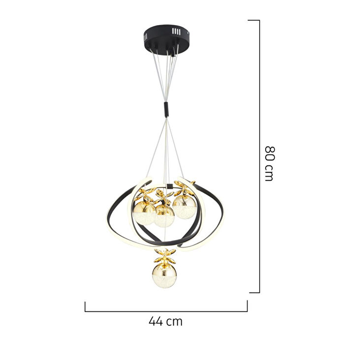 Apliqa Balca 4'lü Siyah Gold 3 Renkli 84 Watt Ledli Kelebek Led Avize Top Avize Modern Oturma Odası, Koridor, Salon Led Avize