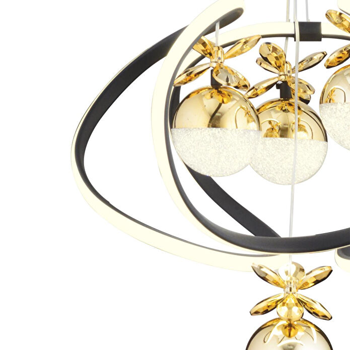 Apliqa Balca 4'lü Siyah Gold 3 Renkli 84 Watt Ledli Kelebek Led Avize Top Avize Modern Oturma Odası, Koridor, Salon Led Avize