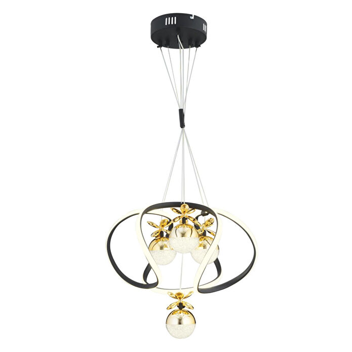 Apliqa Balca 4'lü Siyah Gold 3 Renkli 84 Watt Ledli Kelebek Led Avize Top Avize Modern Oturma Odası, Koridor, Salon Led Avize