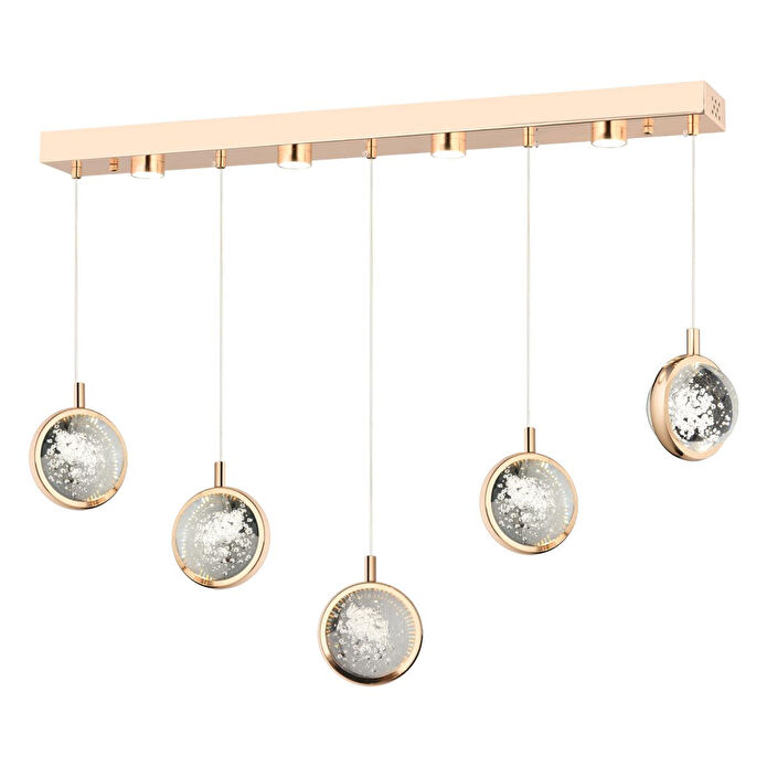 Apliqa Eldon 5'li Sıralı 3 Renk 75 Watt Gold Kristal Ledli Modern Oturma Odası Salon Sarkıt Avize