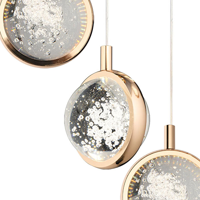 Apliqa Eldon 5'li Sıralı 3 Renk 75 Watt Gold Kristal Ledli Modern Oturma Odası Salon Sarkıt Avize
