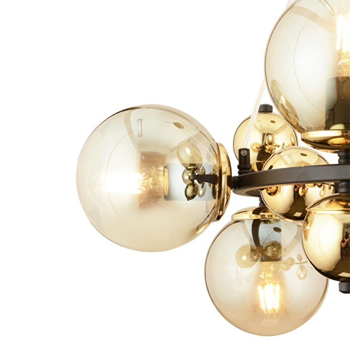 Apliqa Lorento 8li Yuvarlak Siyah Gold Modern Cafe,restoran Için Uygun Retro Salon Avize