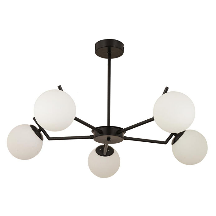 Apliqa Sara 5li Siyah Beyaz Camlı Modern Genç Odası Yemek Masası Üstü Retro Salon Avize