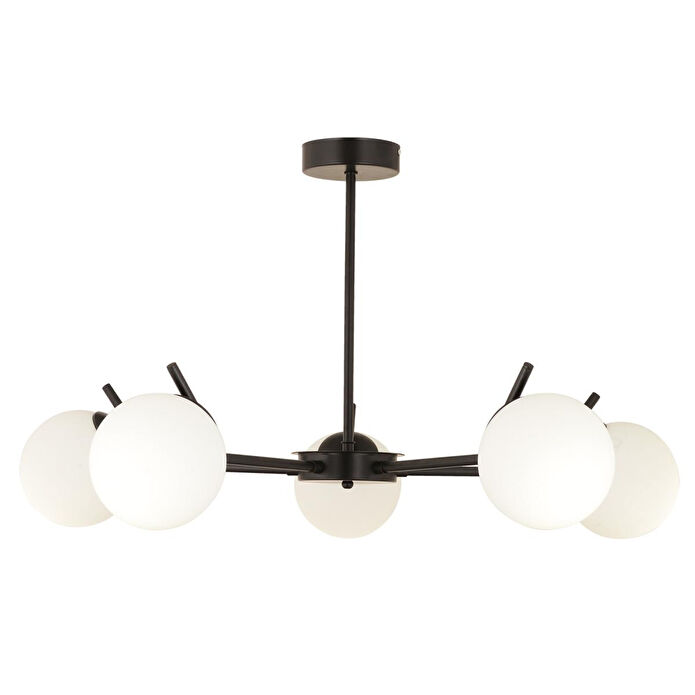 Apliqa Sara 5li Siyah Beyaz Camlı Modern Genç Odası Yemek Masası Üstü Retro Salon Avize