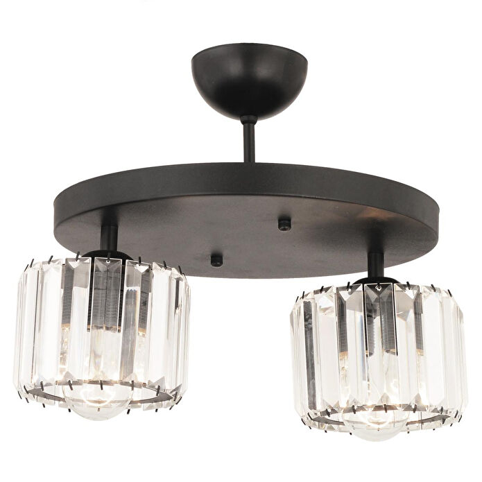 Apliqa Sabrina 2li Siyah Kristalli Taşlı Modern Tasarım Kristal Salon Plafonyer Avize