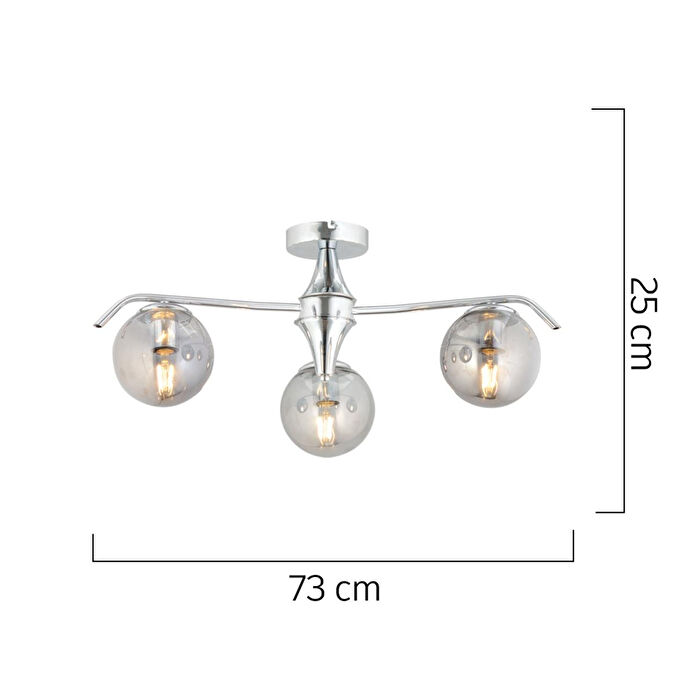 Apliqa Diaspor 3li Yuvarlak Krom Füme Camlı Modern Sarkıt Genç Odası Yatak Odası Retro Salon Avize