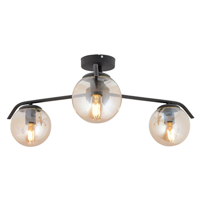 Apliqa Diaspor 3'lü Yuvarlak Siyah Bal Camlı Modern Plafonyer Genç Odası Yatak Odası Retro Salon Avize